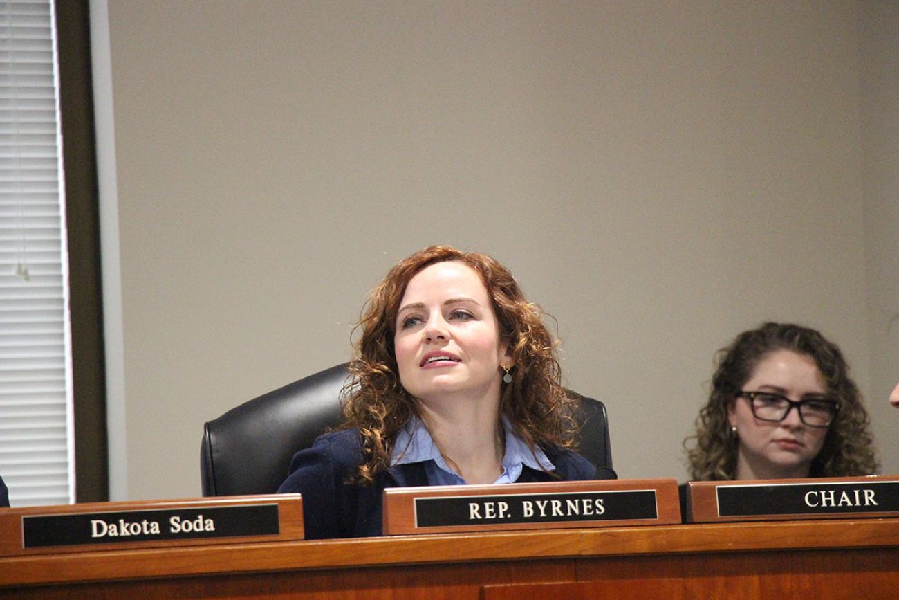 State Rep. Erin Byrnes, D-Dearborn, sitting down