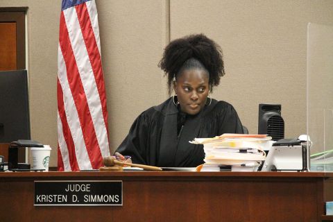 54-A District Court Judge Kristen Simmons in a courtroom behind the bench