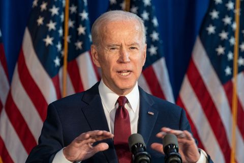 Joe Biden using the microphone