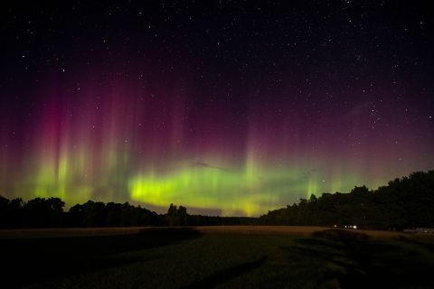 Northern Lights, Summer Nights - Upper Peninsula Of Michigan. The lights have hues of purple and green
