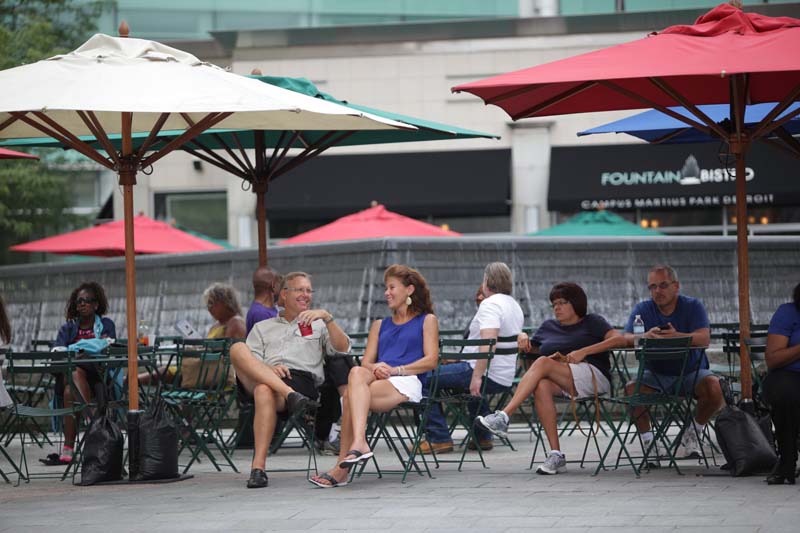 People gather in Campus Martius Park to listen to some jazz (Kimberly P. Mitchell/Detroit Free Press)