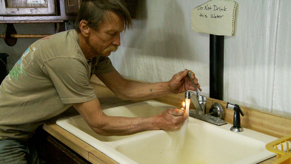 A memorable scene from "Gasland," of a homeowner setting his water on fire, underscores the fracking industry's problem in popular culture. (Courtesy photo)