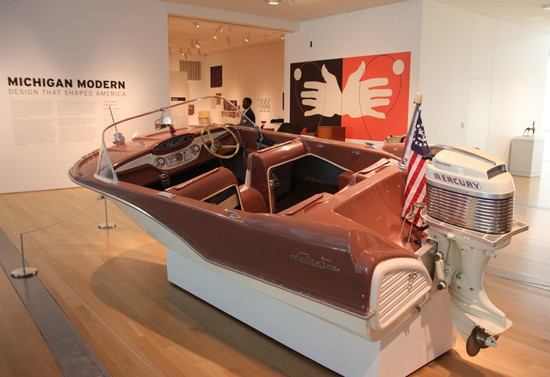 The dashing lines of a midcentury speedboat show how Michigan’s manufacturing community once was known for its great product design. An exhibit at the Grand Rapids Art Museum showcases “Michigan Modern.” (Photo courtesy of GRAM)