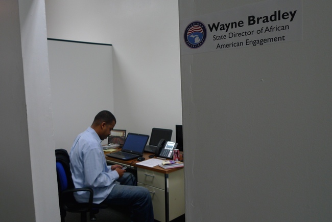 Republican Wayne Bradley plugs away at African-American engagement from a small storefront office on Livernois in Detroit. (photo credit Nancy Derringer) 