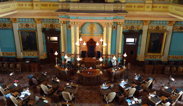It’s quiet now, but soon the Michigan legislative chambers will be the site of lame-duck votes and farewell speeches. (Bridge file photo)