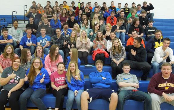 Say hi to the entire high school at Ashley Community Schools, where the high school program is ranked No. 1 among all districts in the 2014 Academic State Champs. While their raw test scores are average, the students here overachieve compared with students at other low-income districts around the state.(photo by Ron French)
