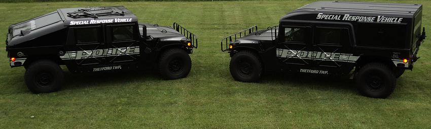  Thetford Township, north of Flint, has a Humvee for each of its two full-time officers. (The department also has three part-timers.) Thetford has received more than $1 million in free military gear since 2012. The chief says it’s all being put to smart use. 