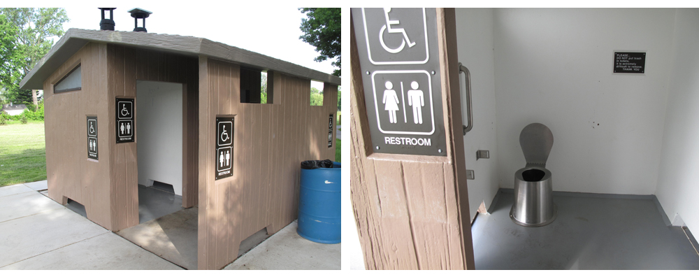 The new restroom in Detroit’s Balduck Park features a steel toilet with no seat and no privacy. Officials want to use this design in other city parks. (photos by Bill McGraw)