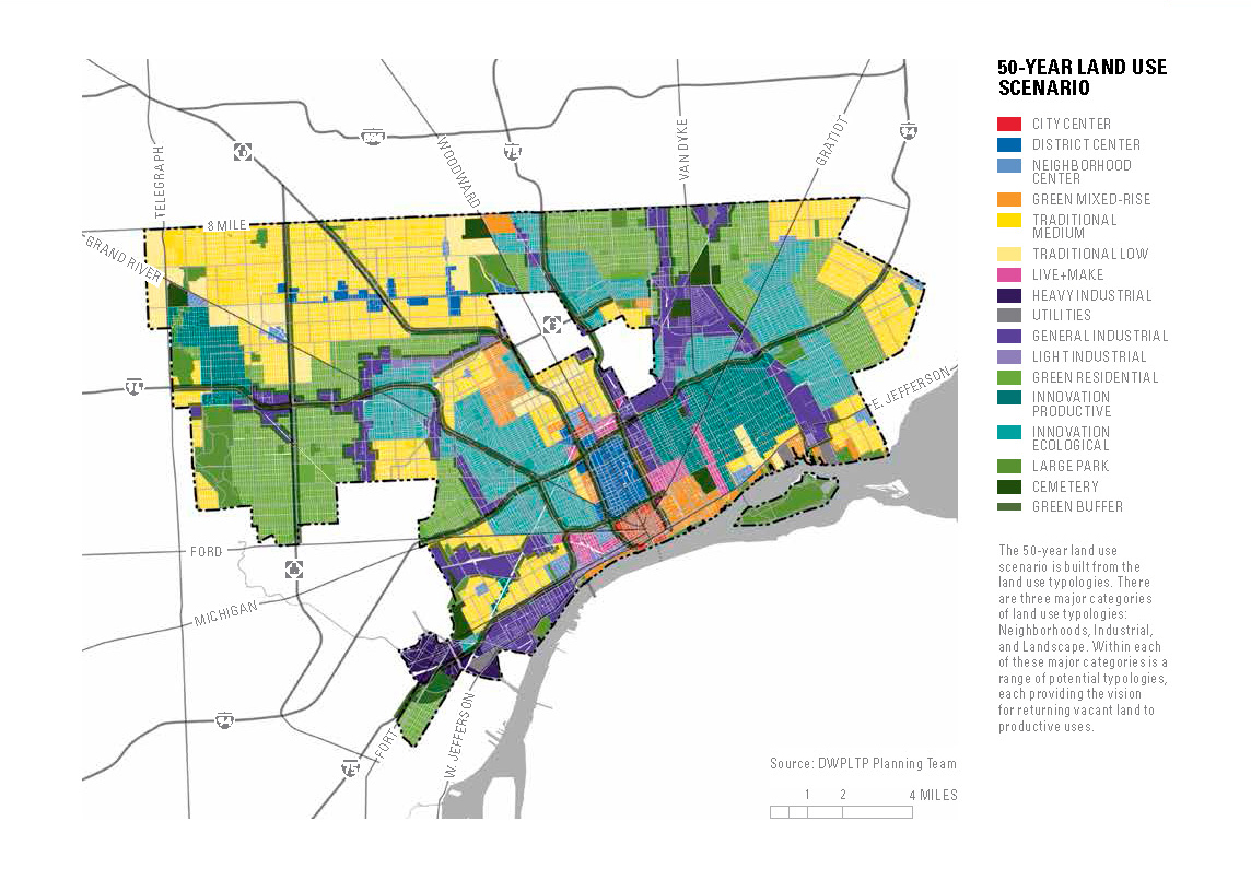 Detroit Future City's map sees the way land could be used in 50 years. Credit: Detroit Future City.