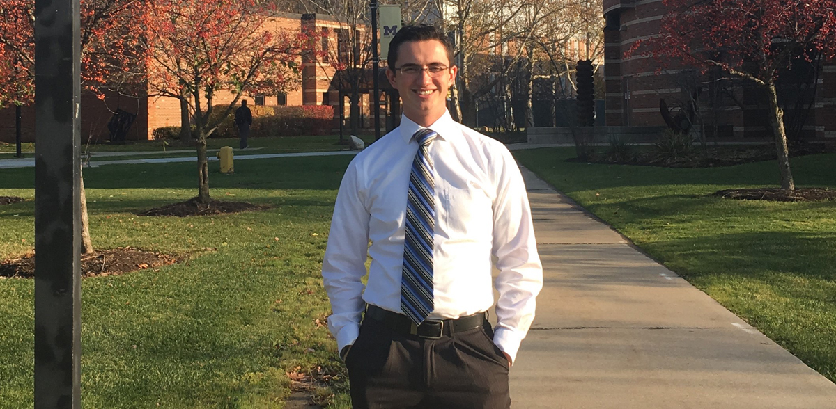 Bradley Pischea, a senior at UM-Dearborn, says students come to the campus for the low cost, but stay because of the high quality of instruction. (Courtesy photo)