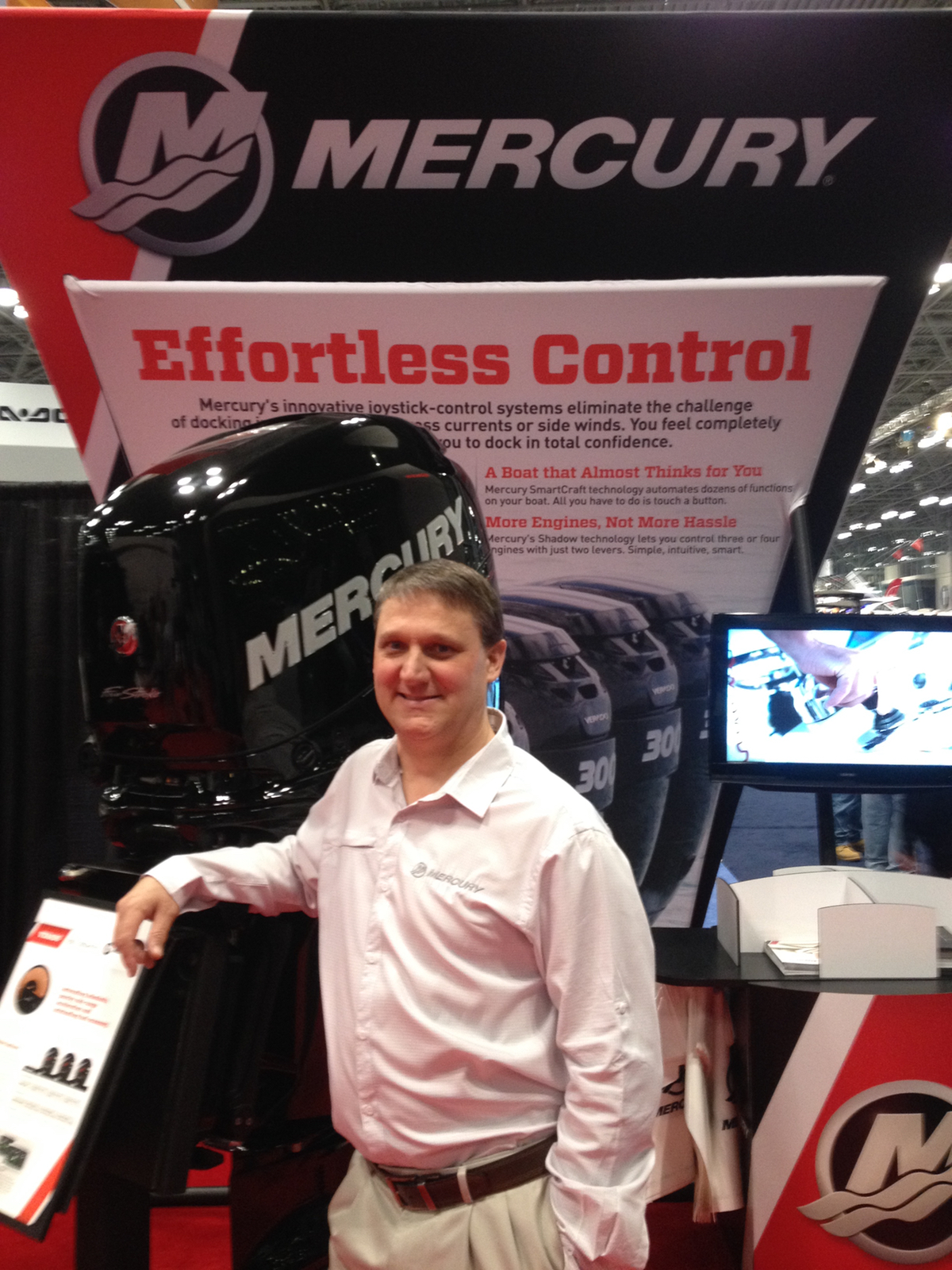 Charles Scarborough, pictured here at a New York City boat show, left Michigan for a sales director with Wisconsin-based Mercury Marine. (Courtesy photo) 