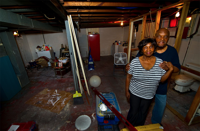 Jimmy Sue and Thomas Caldwell of northwest Detroit said that the federal aid they received from historic floods two years ago wasn’t nearly enough to help them restore their basement. (Photo by P.A. Rech/palanimages.com) 