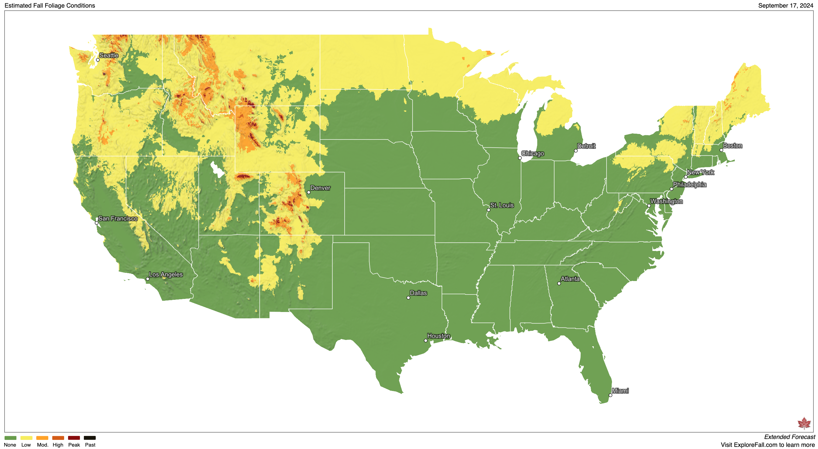 A map of America that shows yellow on top