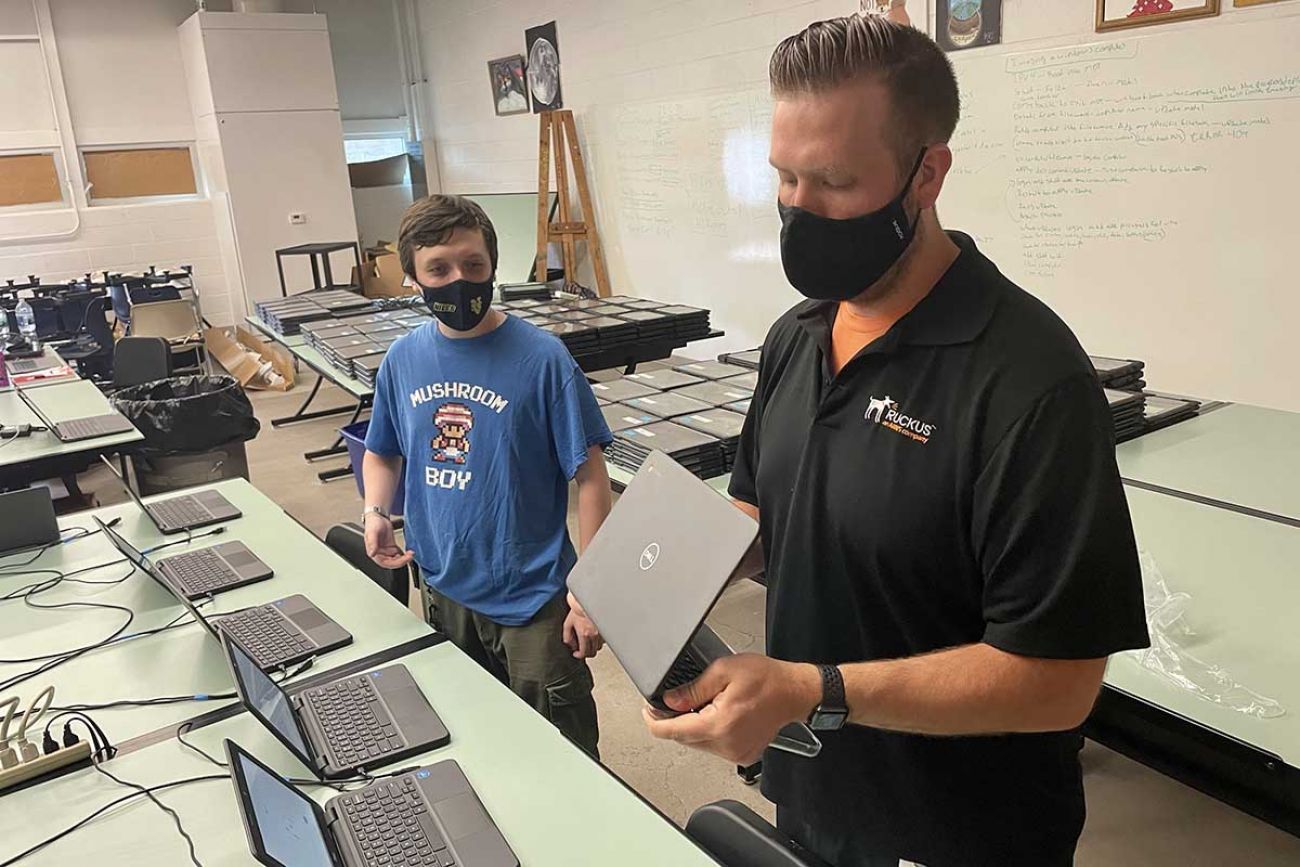 District computer technicians Rob Schuster and Dan Napier