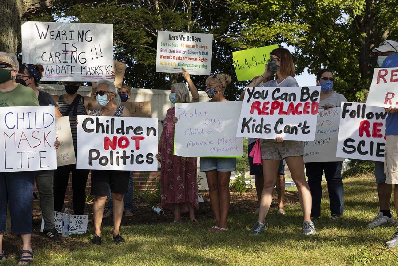 After months of Michigan school mask anti-anti-maskers mobilize | Bridge Michigan