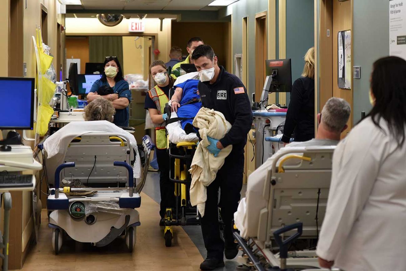 beds in the hallway in Sparrow’s emergency center