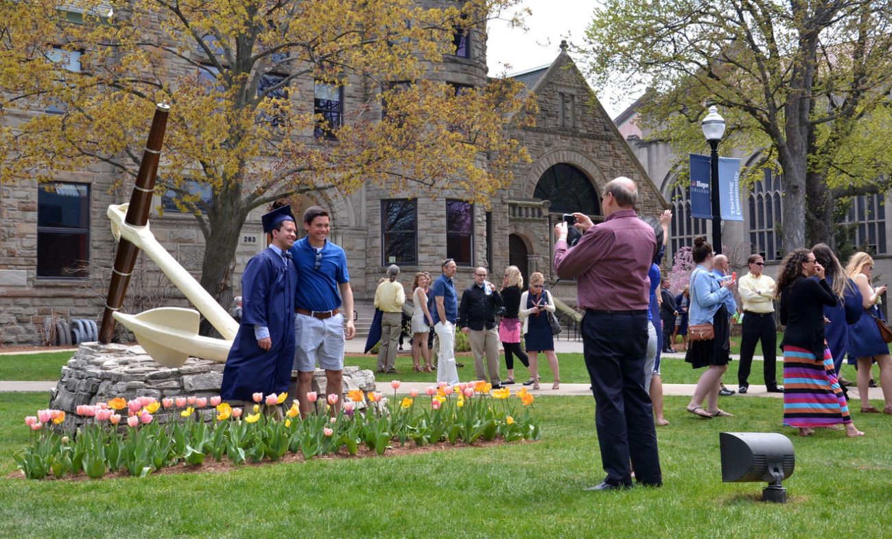 Hope College graduating students get their photograph taken on 