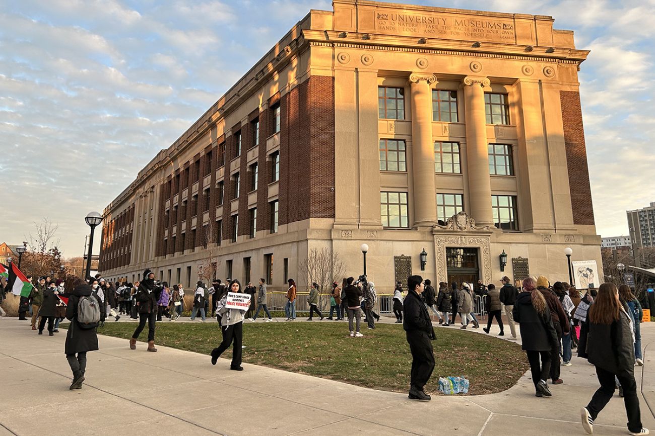 demonstration in front of University of Michigan campus