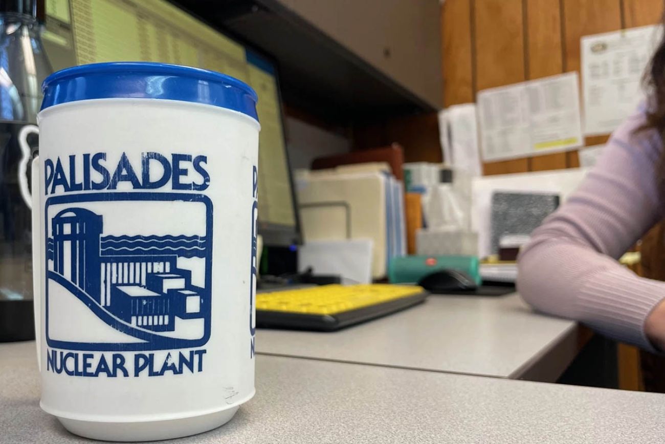 retro coffee mug on a desk