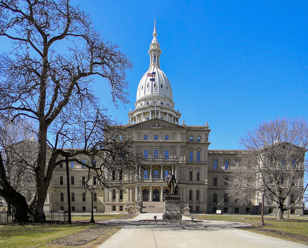 Michigan State capitol building in Lansing Michigan in early spring