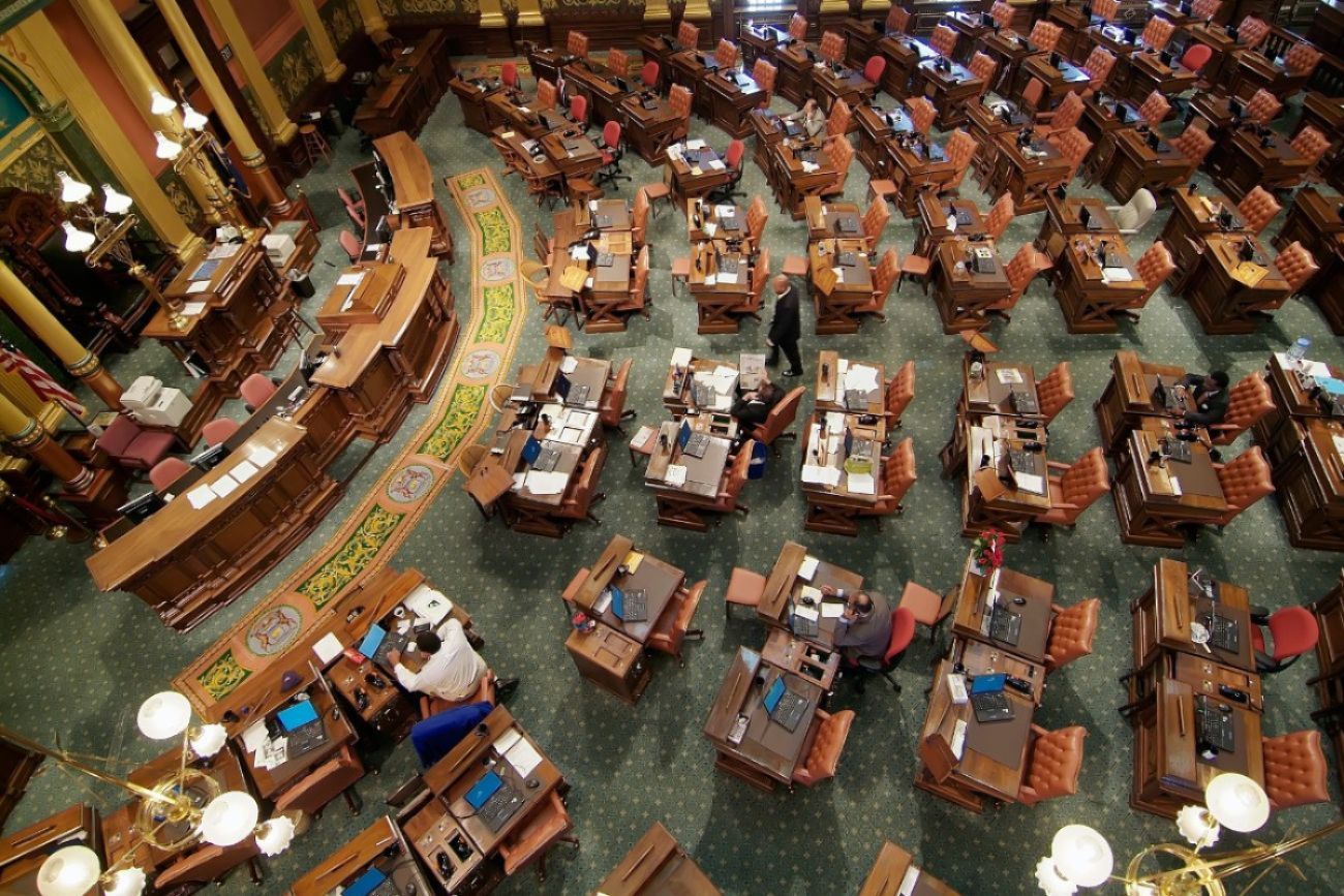 Birds eye view of the Michigan House Chambers