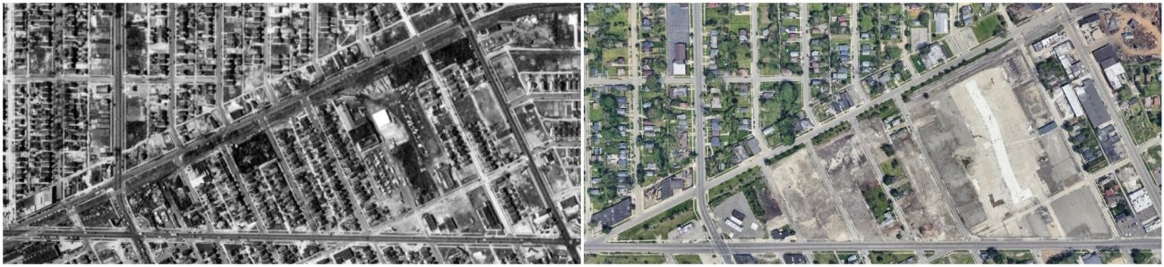 historic photo on the left and current google maps on the right