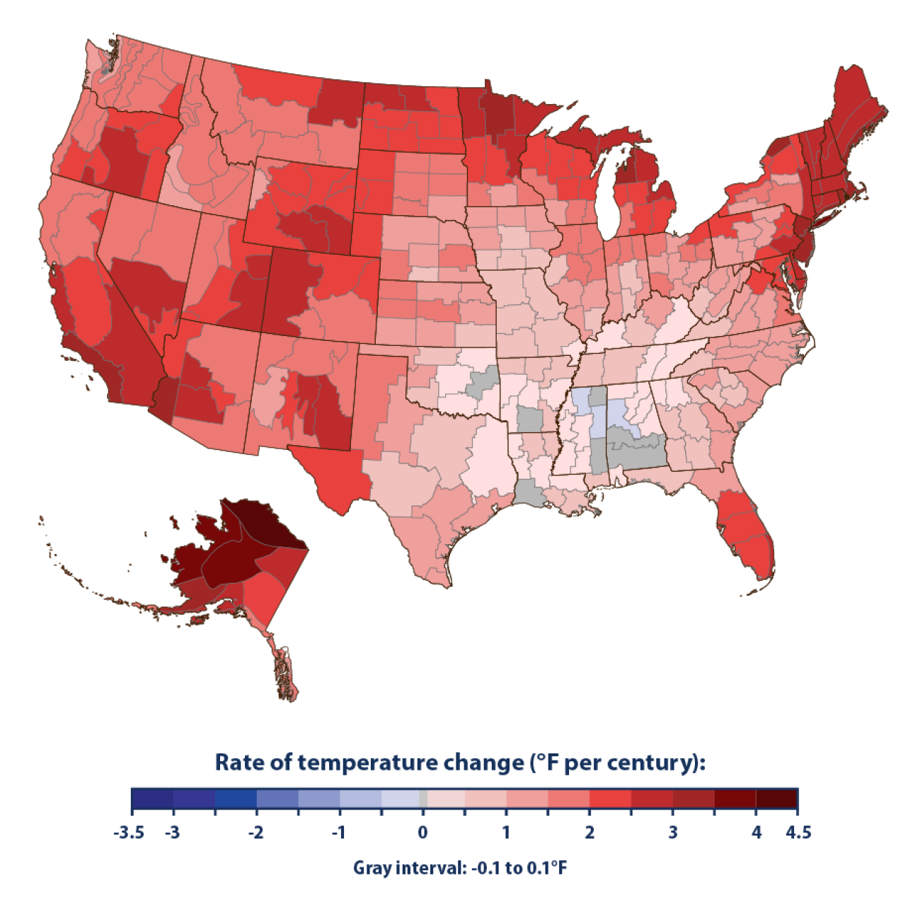graphic of the rate of temperature change in the USA 
