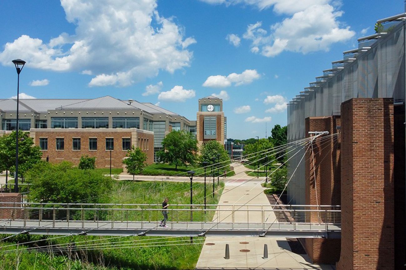 The campus of Eastern Michigan University on a sunny day