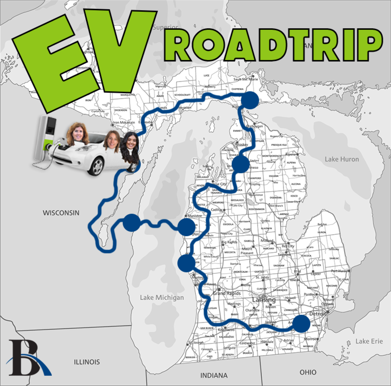 EV Road Trip map