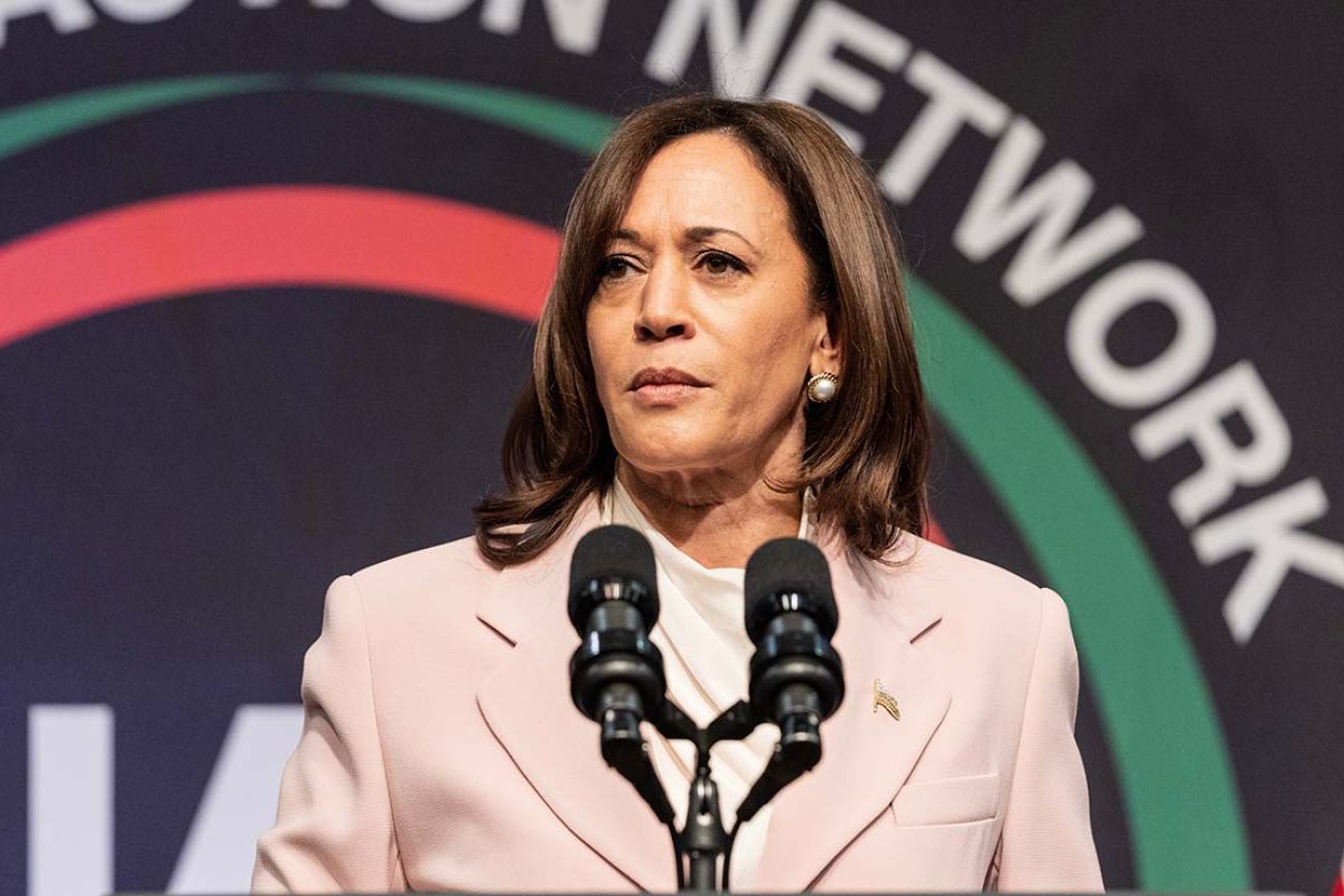 Vice President of the USA Kamala Harris speaks during NAN 2023 convention day 3 at Sheraton Times Square
