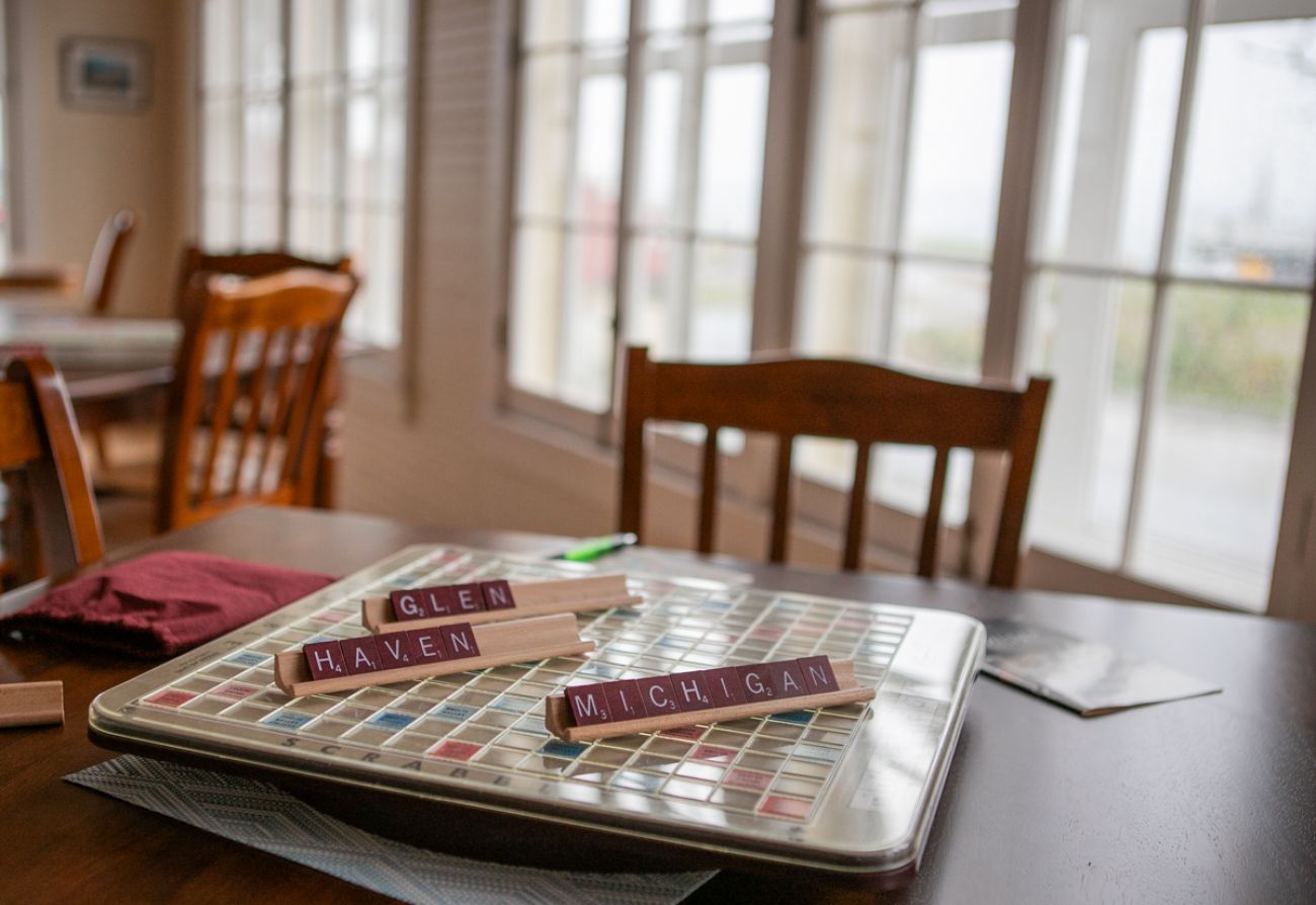 Scrabble game inside a dining room