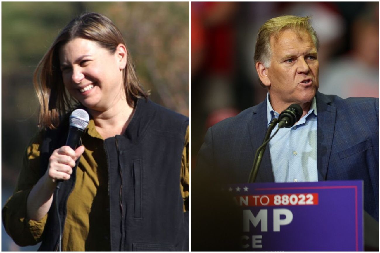 Democrat Elissa Slotkin on the left and Republican Mike Rogers on the right