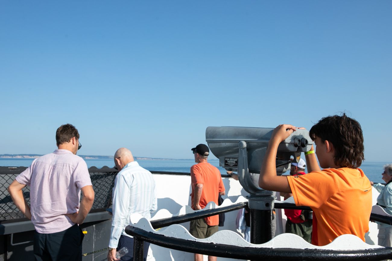 People on the SS Badger looking out to Lake Michigan