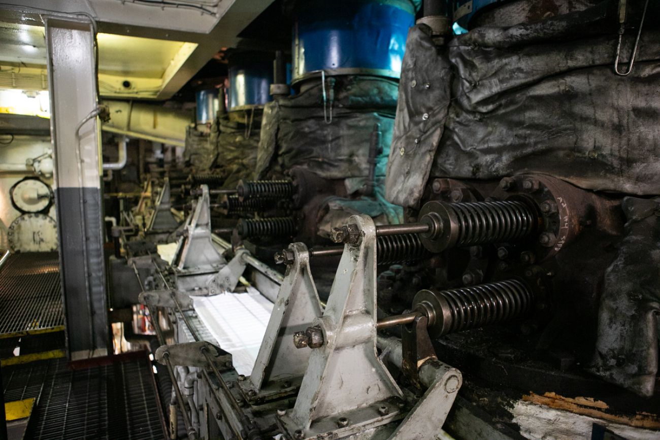 Inside the engine room deep in the belly of the SS Badger, a series of massive pumps help power the ship’s two 3,500 horsepower steam engines. 