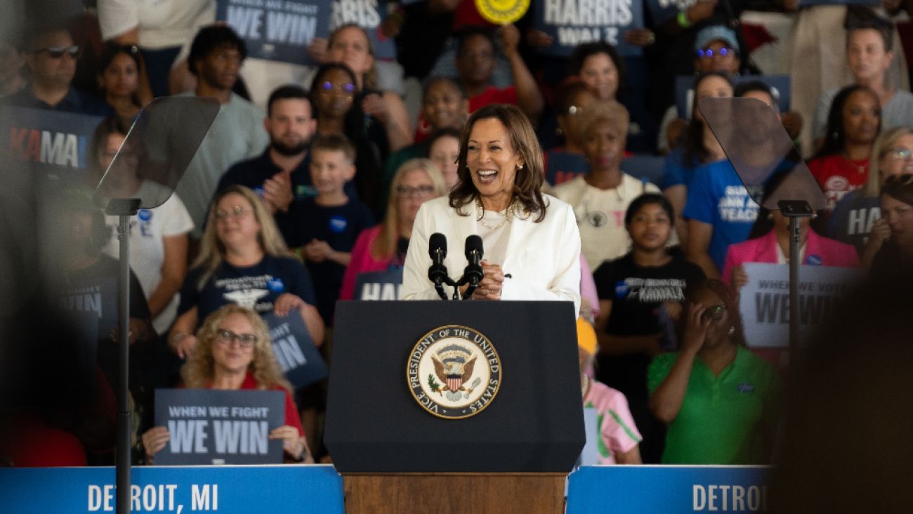 Kamala Harris at the podium 