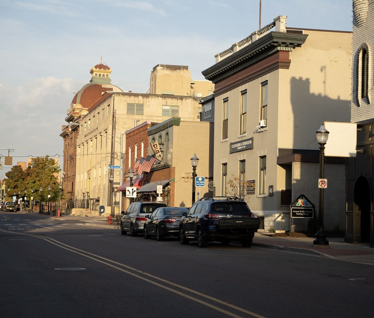 Washington Street is filled with businesses, restaurants and shops in Marquette, Michigan