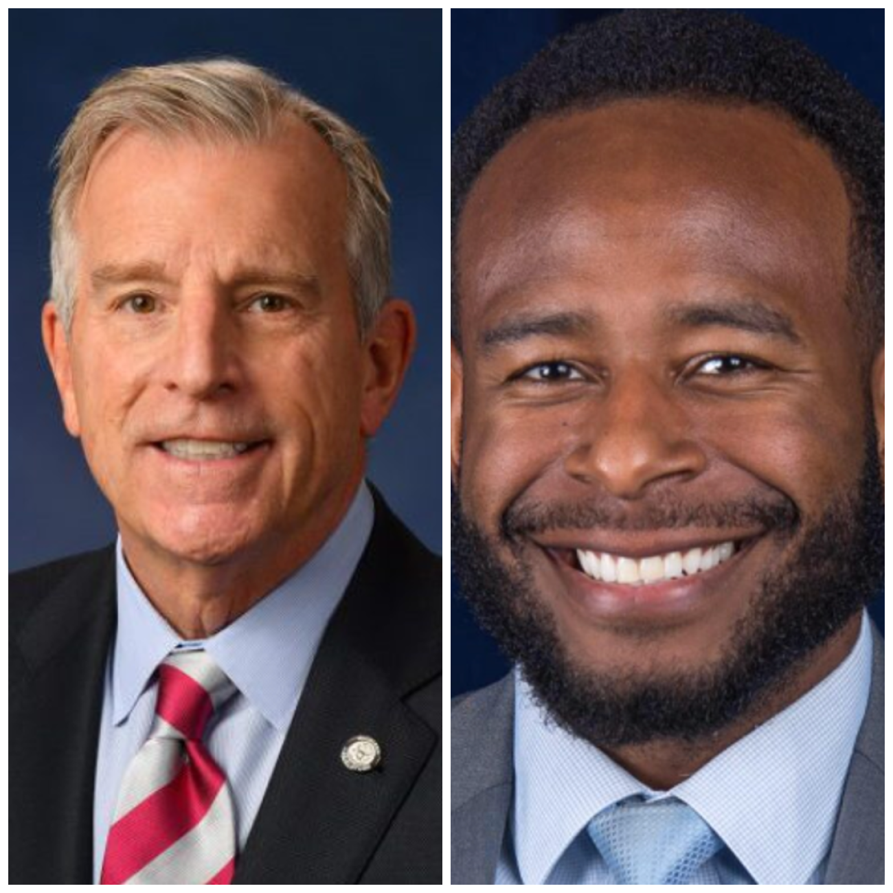 State Rep. Mark Tisdel, R-Rochester Hills, headshot on the left and Democrat Trevis Harrold headshot on the right