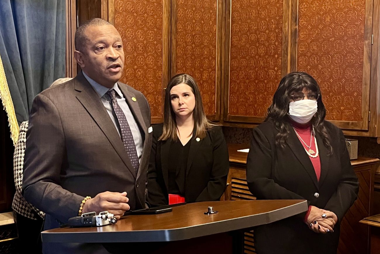 Rep. Tyrone Carter speaks at a press conference