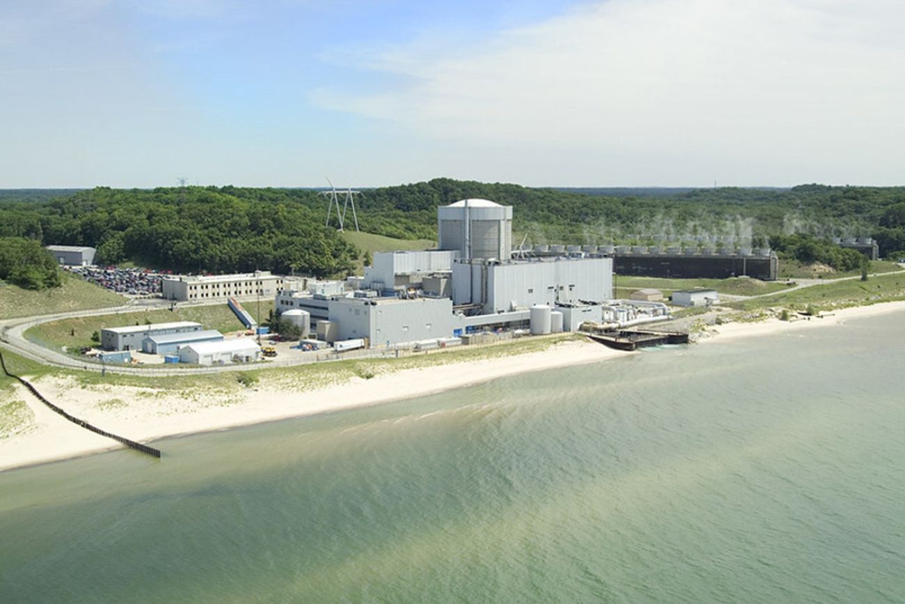 An aerial view of Palisades Nuclear Plant in Covert Township, Michigan. 