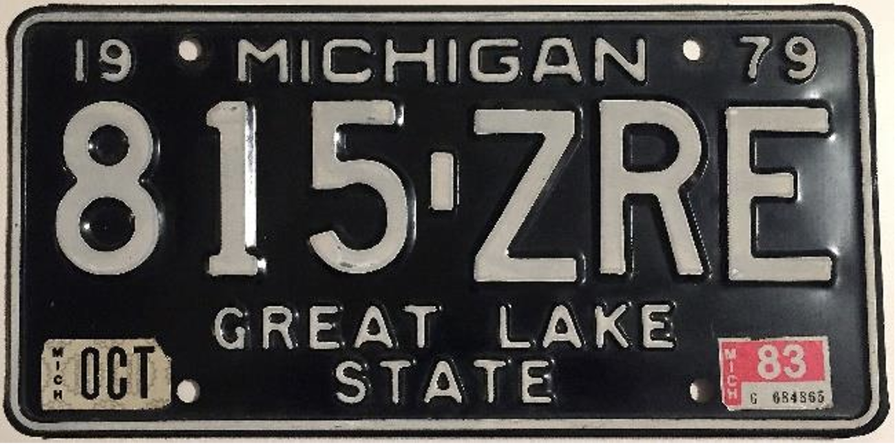 Black and white Michigan license plate