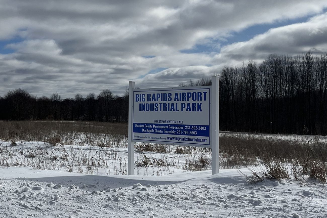 A sign for Big Rapids Airport Industrial Park.