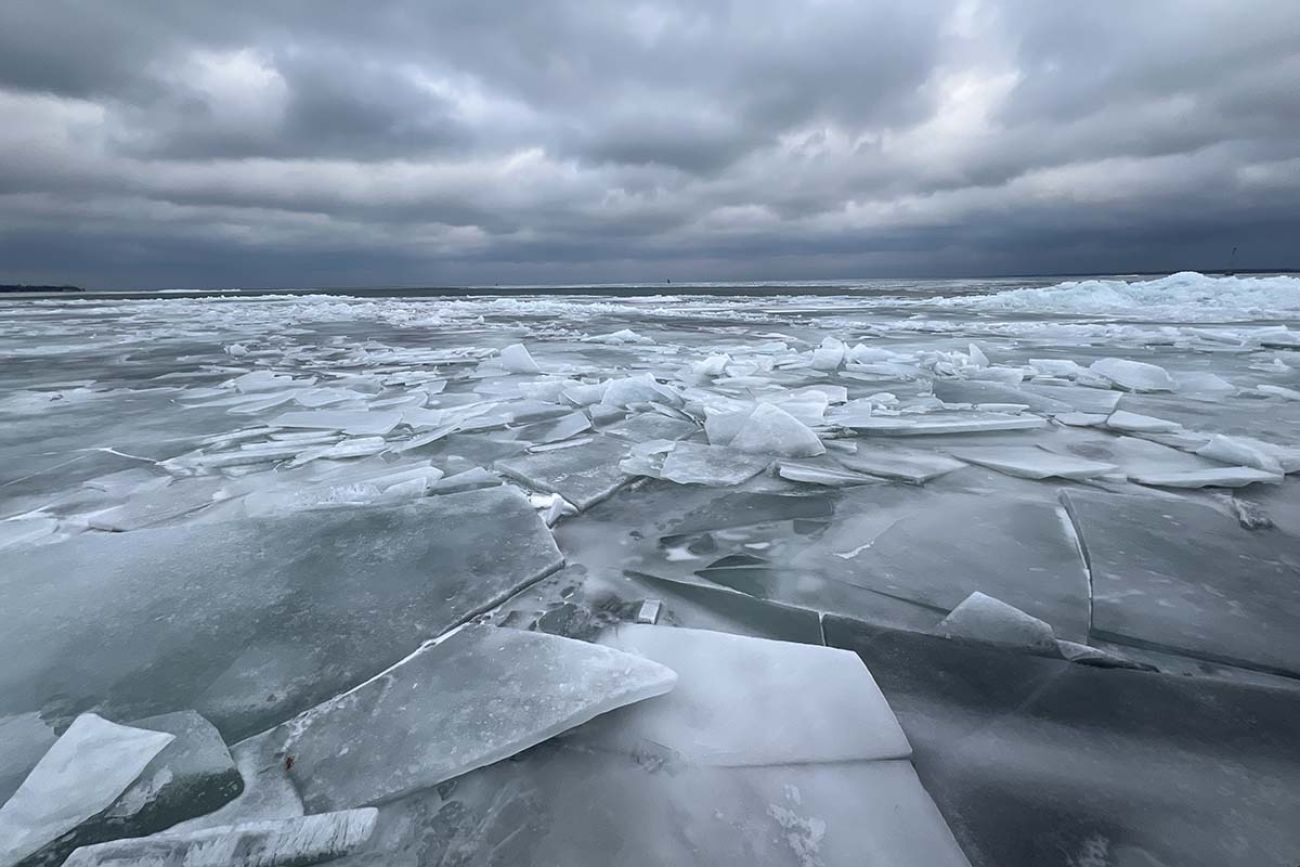 A lot of ice covering Lake St. Clair in Michigan. 