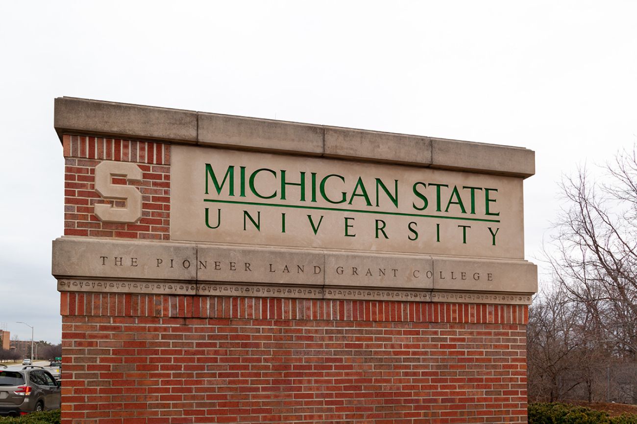 Michigan State University’s sign at its campus in East Lansing, Michigan