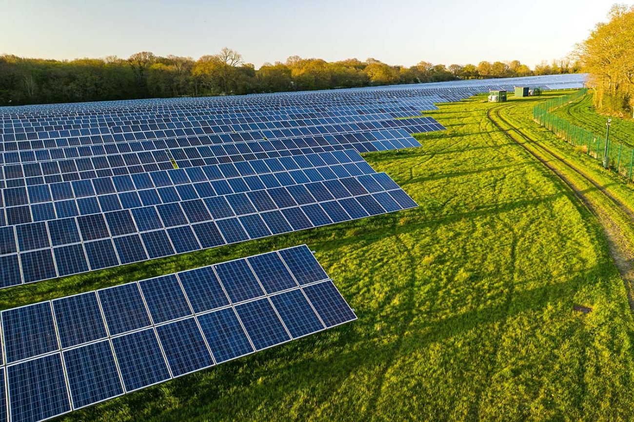 Solar panels in farmland. 