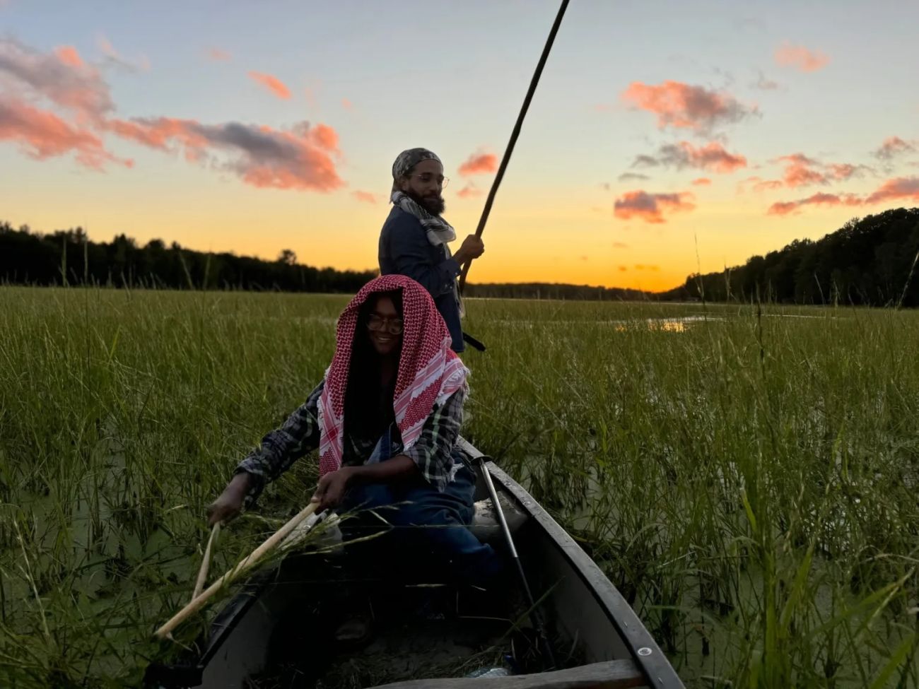 Two women in a boat. 