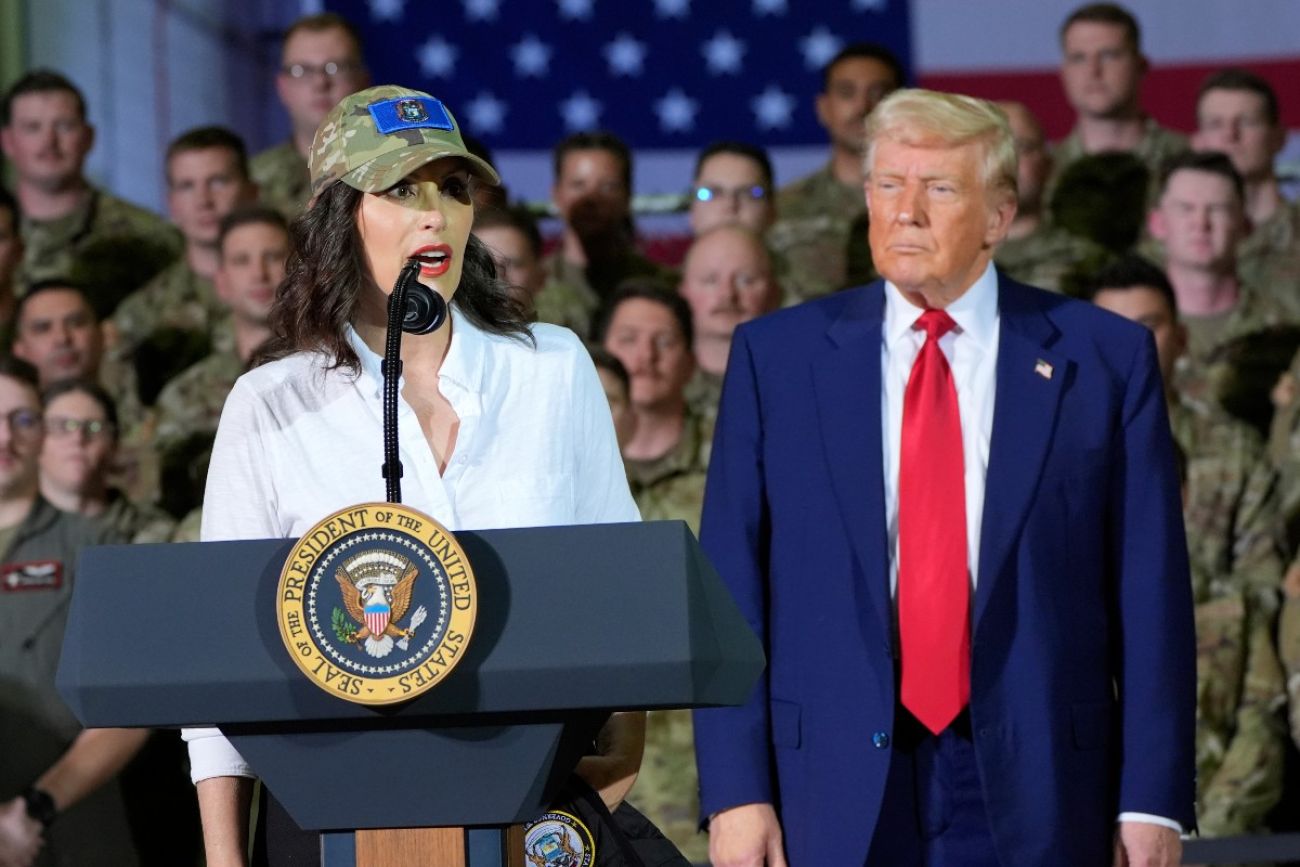 Governor Gretchen Whitmer and President Donald Trump address Michigan Air National Guardsmen at Selfridge Air National Guard Base