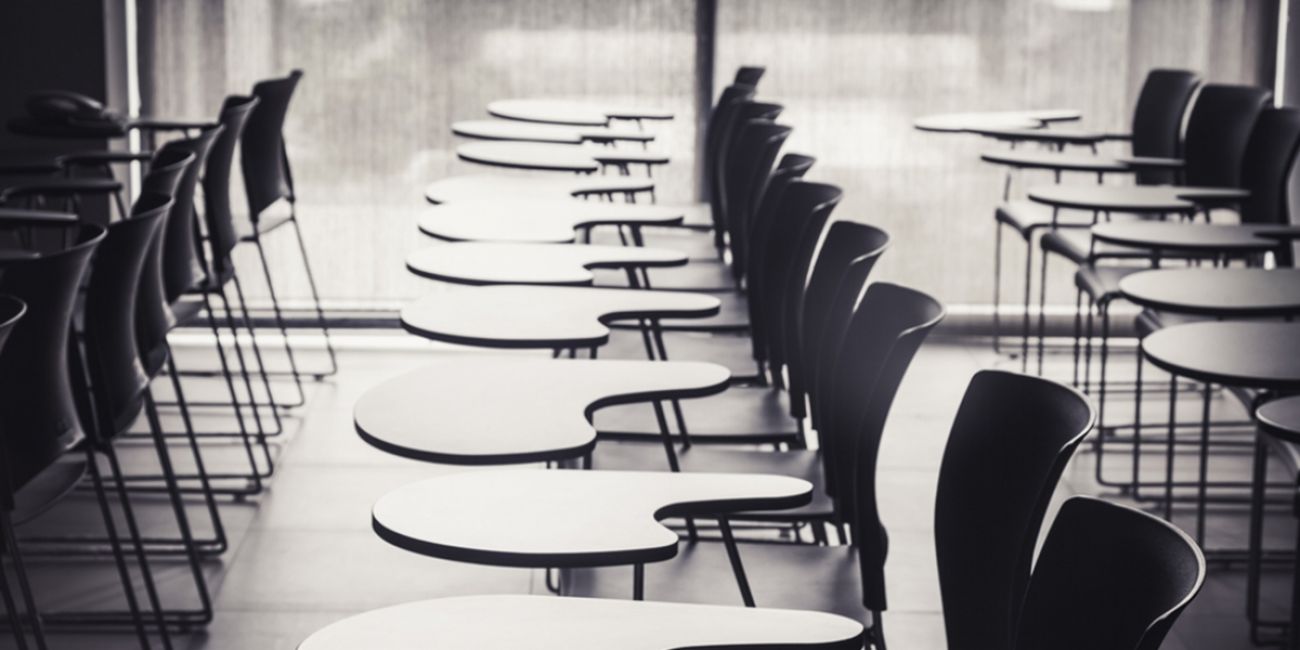 empty classroom black and white