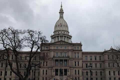 Michigan capitol on a cloudy day
