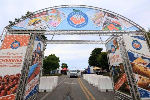 The gated entrance to The National Cherry Festival in Traverse City.