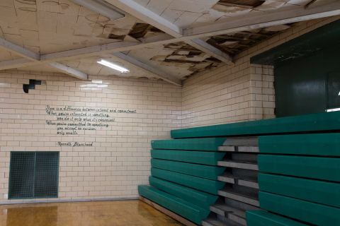 An empty school gym.